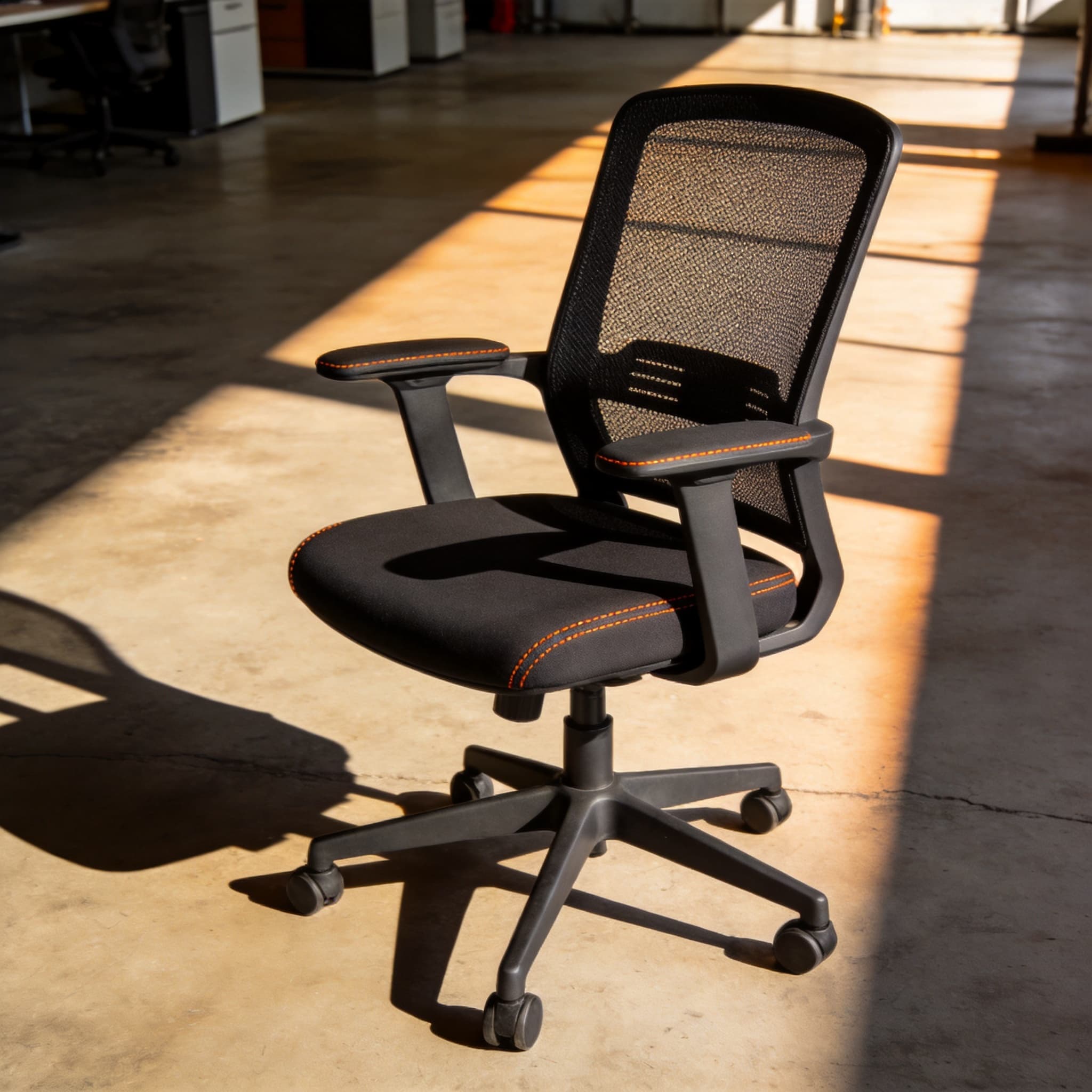 Ergonomic mesh task chair in showroom light
